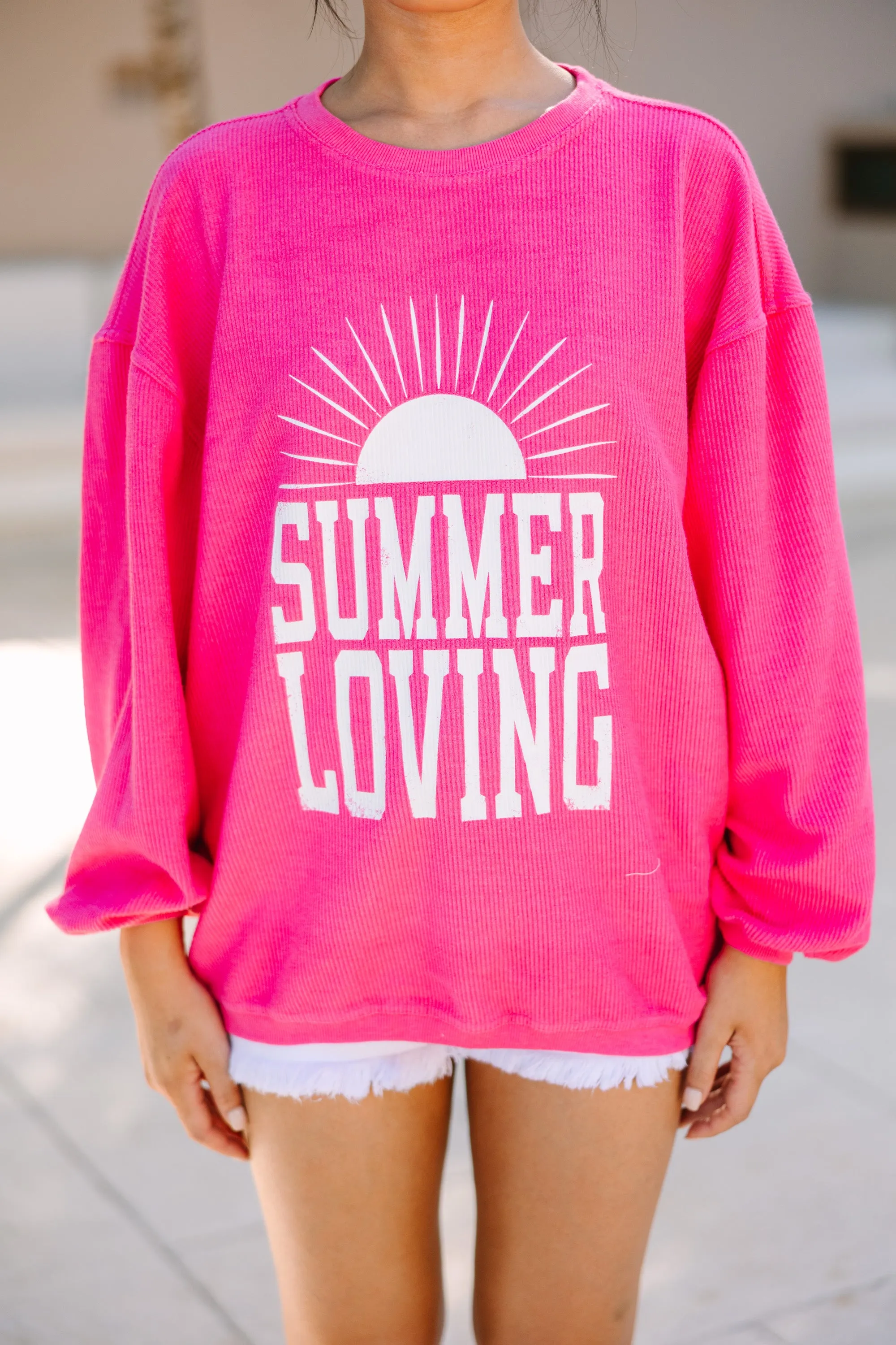 Summer Lovin' Fuchsia Pink Graphic Corded Sweatshirt