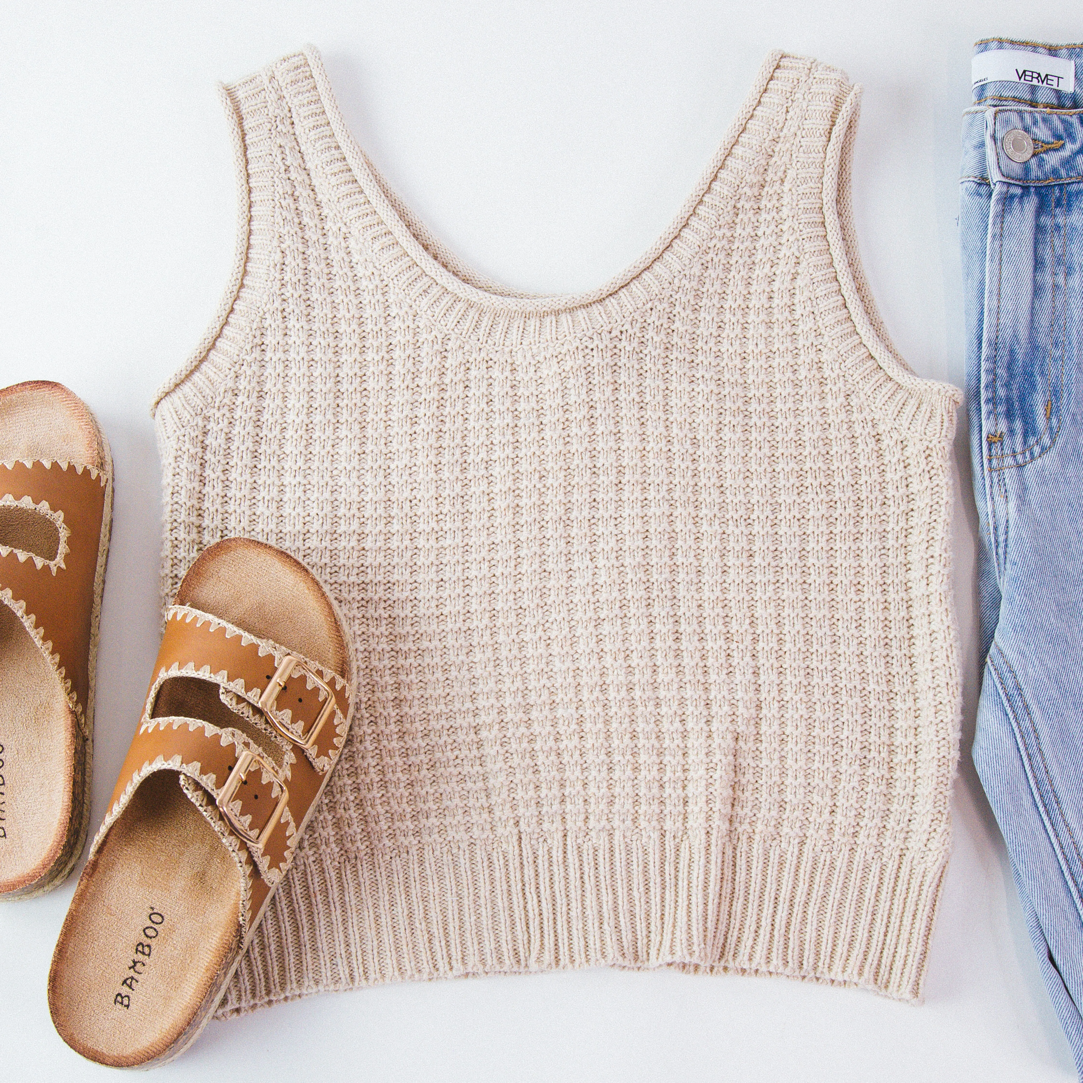 Taylor Sleeveless Sweater Top, Taupe