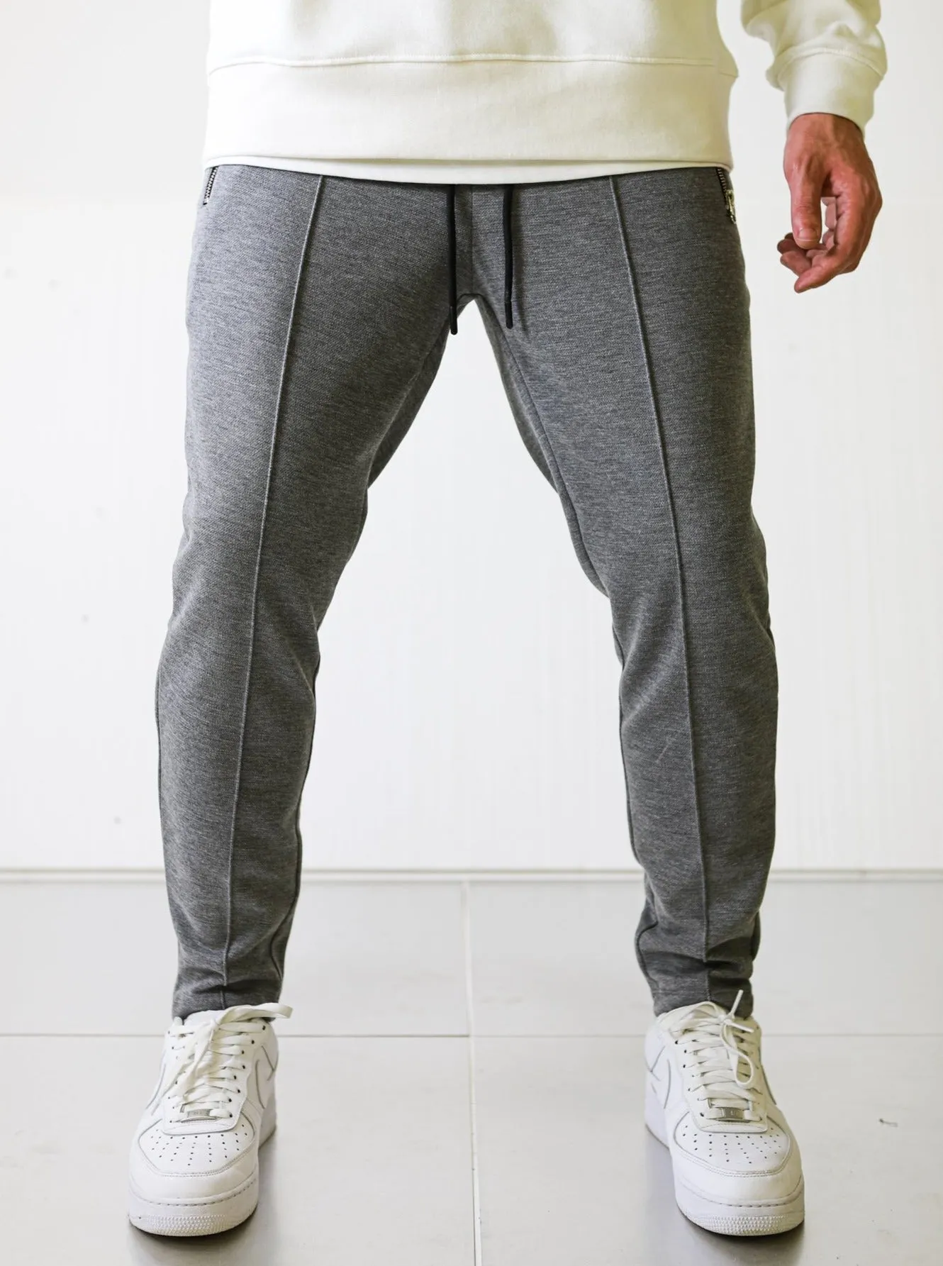 Textured Slim-fit Grey Trousers