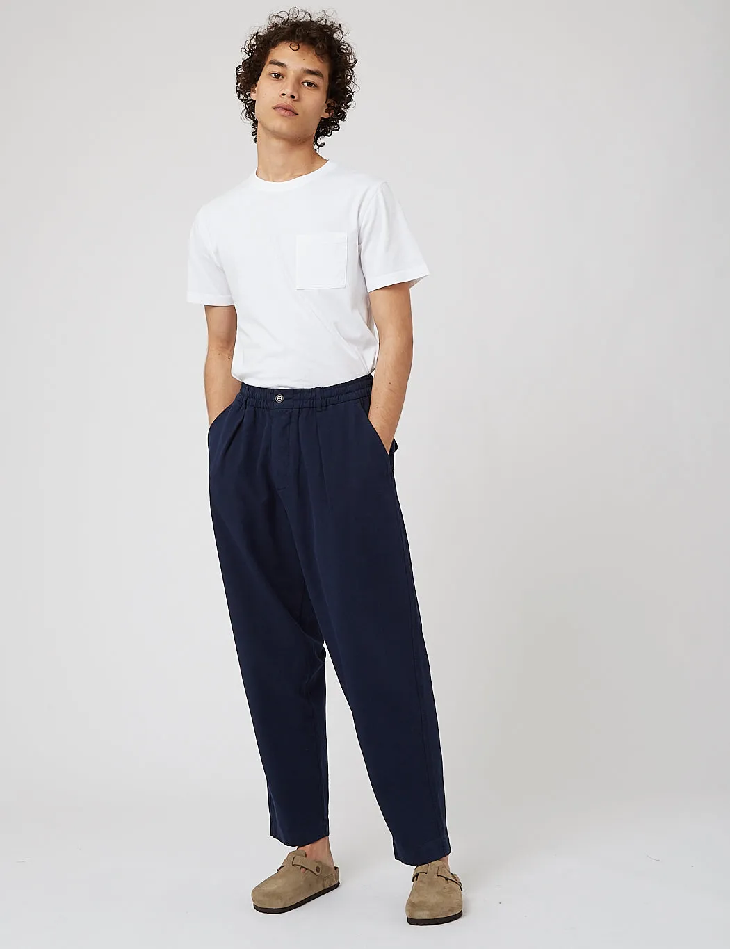 Universal Works Pleated Track Pants (Recycled Cotton) - Navy Blue