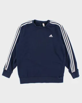 Vintage Men's Navy Adidas 3 Stripe Sweatshirt - L